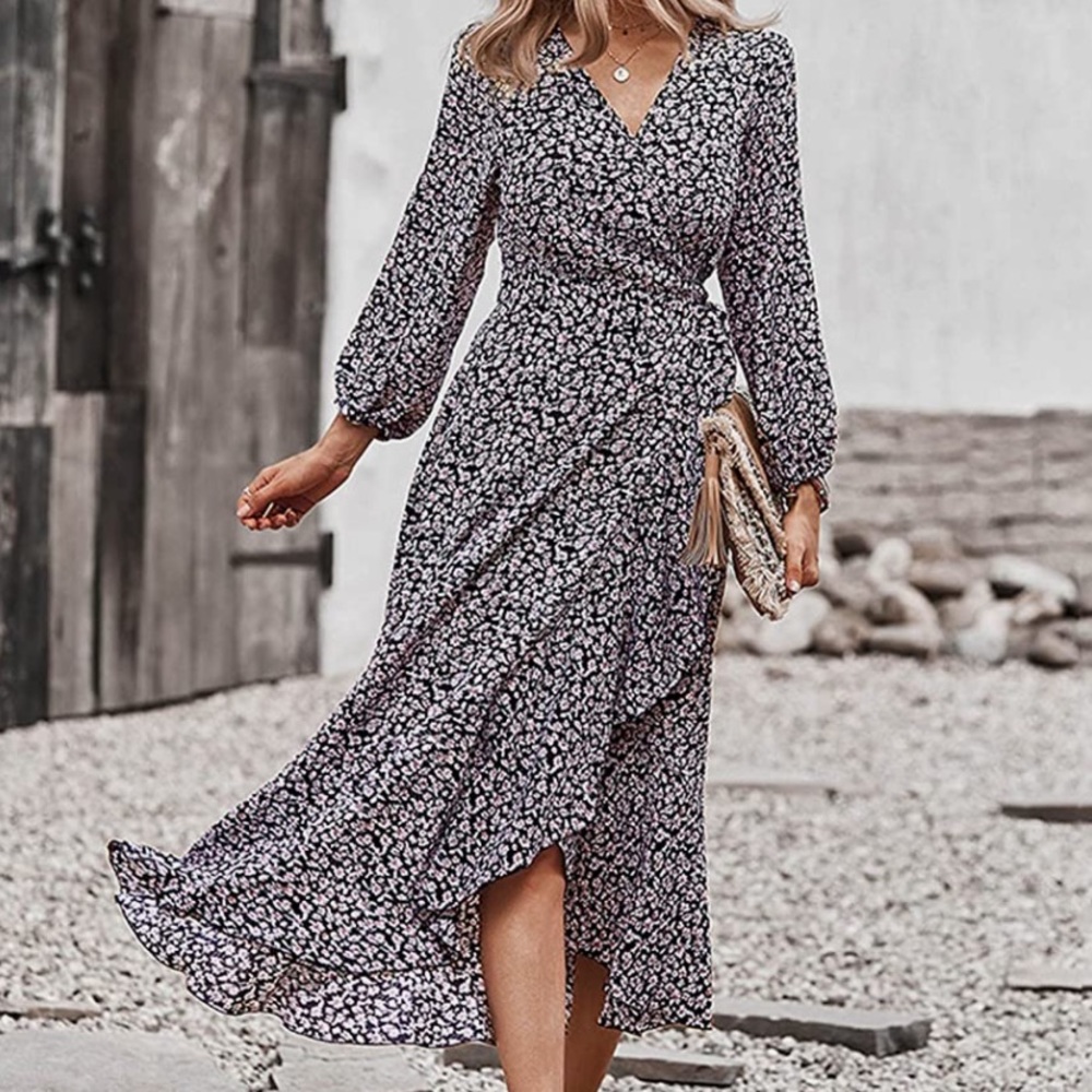 NWOT Floral Ruffle Wrap Dress